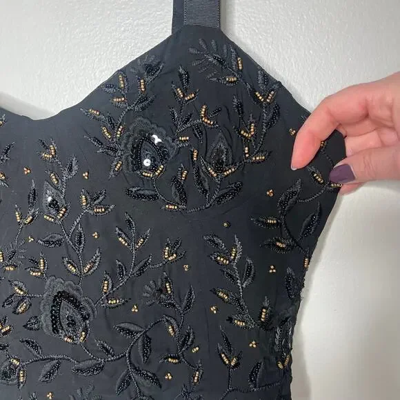 Zara Beaded Bustier Style Top Cropped Size Large Black Gold Sleeveless Festival - Picture 7 of 10